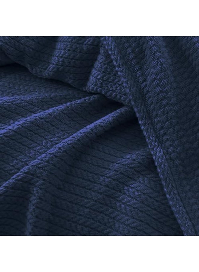 Relax Premium Egyptian Cotton Orchid Throw Blanket Ultra Soft And Lightweight With Elegant Woven Design King Size 255 × 225 cm Perfect For Bed Sofa And Couch  Navy Blue Color - Image 2